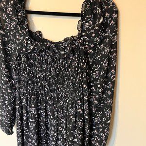 Dress Up Boutique Smocked Maxi Dress - Black with Ditsy Florals Size L